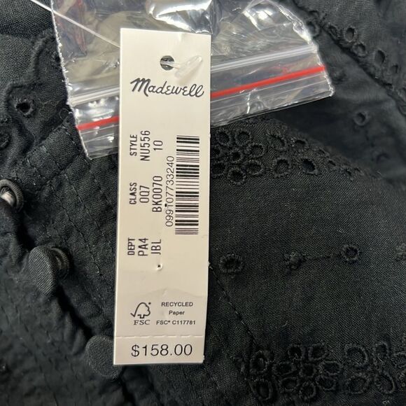 Madewell NU556 Black Eyelet Flutter Sleeve Mini Dress in Cotton 10 NWT - Picture 7 of 13
